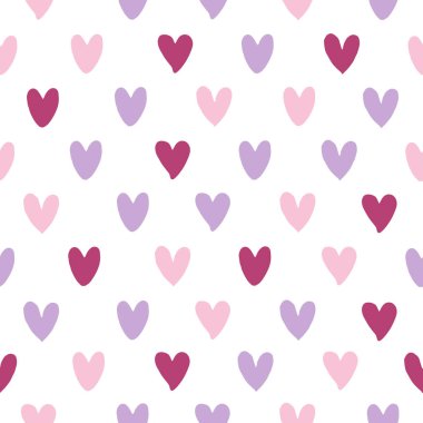 Kalp sembolleri ile Seamless modeli. Basit arka plan. Elle çizilmiş. Vektör çizim.