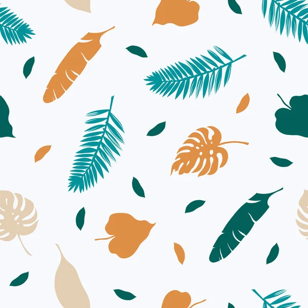 Naadloos Patroon Met Tropische Bladeren Banaan Palm Hibiscus Monster Vectorillustratie — Stockvector