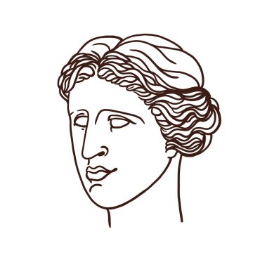 Mitolojik Yunan Venüs portresi. Bir kadında profil. Doğrusal grafik. Vektör çizim.