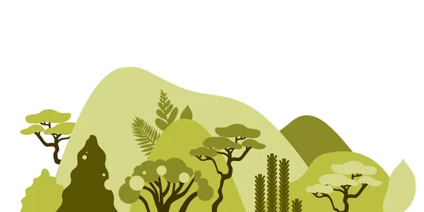 Paisaje Montañoso Montañoso Con Plantas Árboles Tropicales Palmeras Suculentas Paisaje — Vector de stock