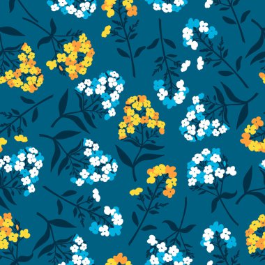 Dikişsiz desen phlox mavi renkli çiçeklerle, sarı. Vektör çizim.