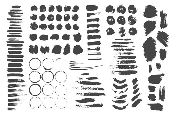 Conjunto Elementos Texturas Realizadas Con Tinta Círculos Rayas Olas Caídas — Archivo Imágenes Vectoriales