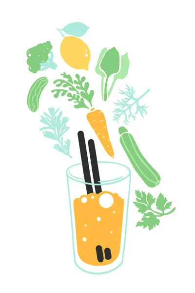 Vegetabilisk Dryck Smoothies Gjorda Från Broccoli Citron Gurka Zucchini Morötter — Stock vektor