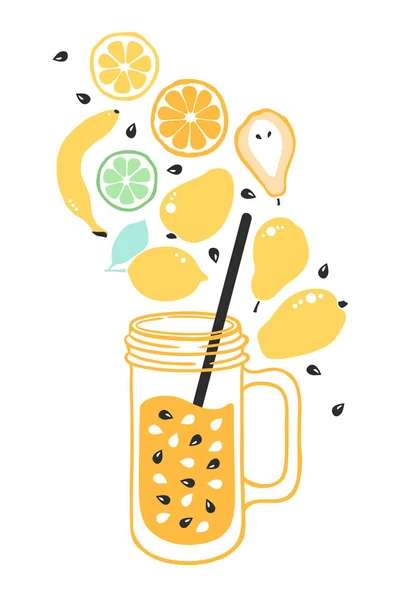 Φρούτα Ποτό Smoothies Από Μάνγκο Μπανάνα Πορτοκάλι Λεμόνι Λάιμ Αχλάδι — Διανυσματικό Αρχείο