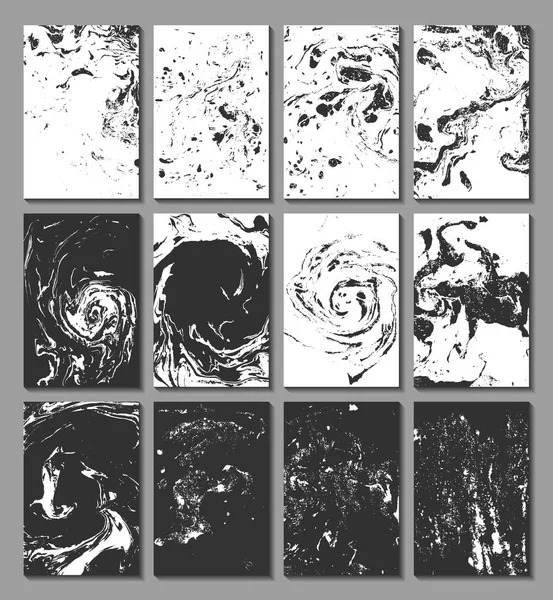 Marmoleo Ebru Suminagashi Conjunto Tarjetas Con Textura Efecto Tinta Agua — Archivo Imágenes Vectoriales