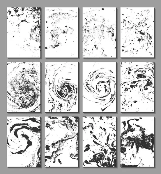 Marmorização Ebru Suminagashi Conjunto Cartões Com Textura Efeito Tinta Água —  Vetores de Stock