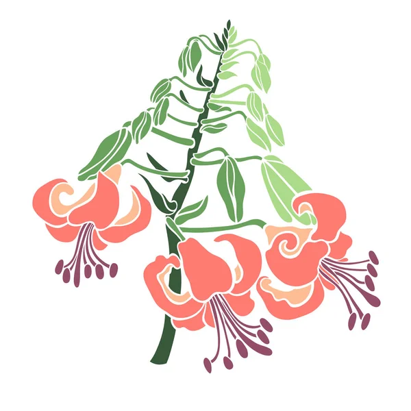 V bouketové větvi kvete lilie. Květinové prvky pro návrh. Vektorová ilustrace v plochém stylu. — Stockový vektor