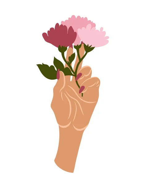 Mano Femenina Sosteniendo Una Flor Ilustración Para Cosméticos Cuidado Personal — Vector de stock