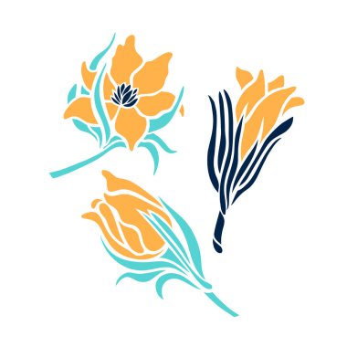 Sarı bahar çiçekleri. Botanik seti. Vektör illüstrasyonu.