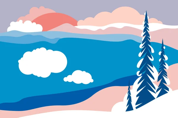 Пейзаж Гірськими Вершинами Пагорбами Лісами Полями Ногами Схилами Льодовиками Горизонтальний — стоковий вектор