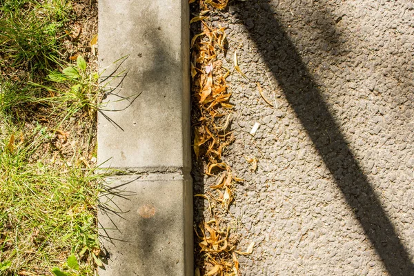 エッジで草と新しい アスファルトの道路のテクスチャ — ストック写真