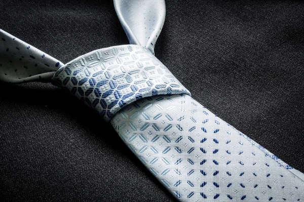 Közelről Egy Nyakkendő Csomót Egy Üzleti Kabát Textúra — Stock Fotó