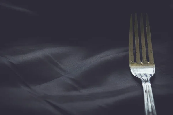 Fork Dark Crumpled Silk Background — Stock Photo, Image