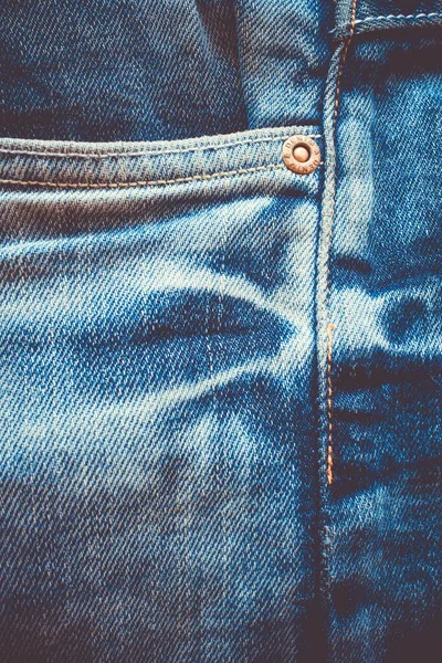 Blå Jeans Med Textur Vertikal Närbild Till Tyg — Stockfoto