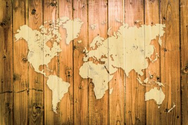 Tahta arka planda dünya haritası