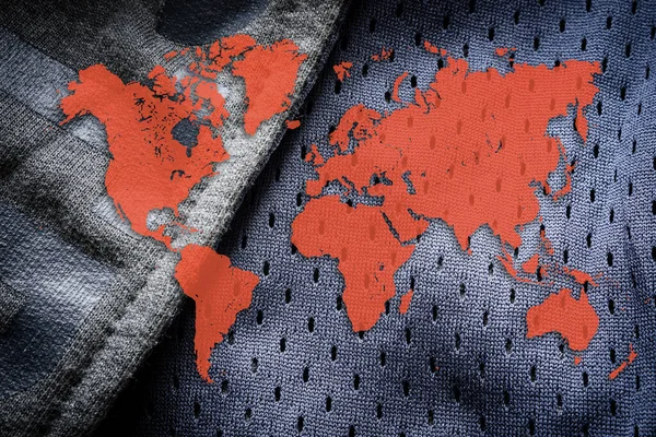 World map on sportswear background. Sport league concept banner
