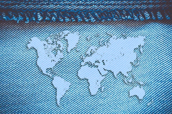 Kot Pantolon Arka Planındaki Dünya Haritası Seyahat Konsepti Afişi Ilanı — Stok fotoğraf
