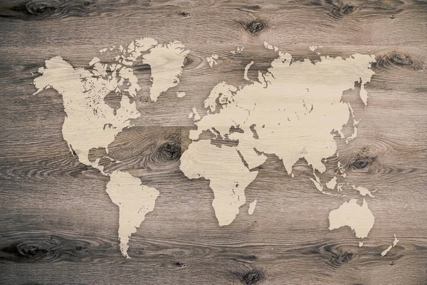 Tahta Arka Planda Dünya Haritası — Stok fotoğraf