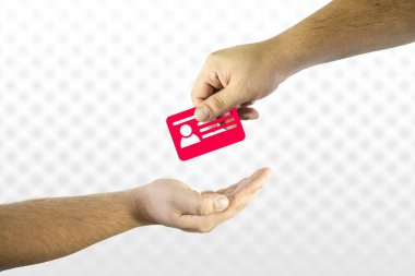 Kimlik kartı simgesini başkasına vermek. Çevrimiçi alışveriş konularında yardım veya yardım