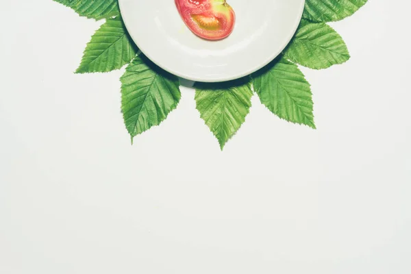 Fondo Rodajas Tomate Forma Hogar Mínimo Fruto Plato Blanco Con — Foto de Stock