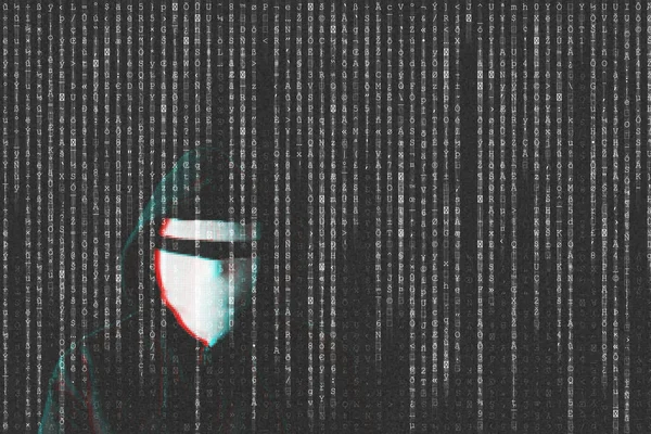 Haker Zakłóconym Efektem Usterki Spadającymi Liczbami Znakami — Zdjęcie stockowe