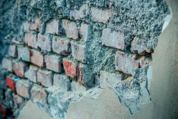 Brick Muur Van Een Oud Huis Schot Vanuit Perspectief Met — Stockfoto