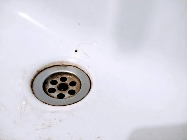 Old Fashion Metallic Sink Drain Spots Rust Hole Water Drainage — Stock Photo, Image