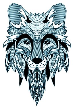 Fox. Etnik çiçek doodle desenle çizilmiş. Beyaz bir arka plan üzerinde boyama sayfası - zendala, yetişkinler, vektör çizim, ruhsal rahatlama için tasarım izole.