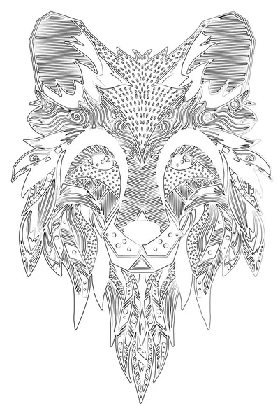 Fox. Etnik çiçek doodle desenle çizilmiş. Beyaz bir arka plan üzerinde boyama sayfası - zendala, yetişkinler, vektör çizim, ruhsal rahatlama için tasarım izole.