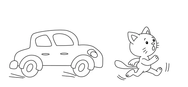 만화 고양이 차에서 실행 — 스톡 벡터