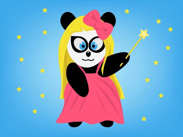 Pembe elbiseli ve bir sihirli değnek ile sevimli panda peri