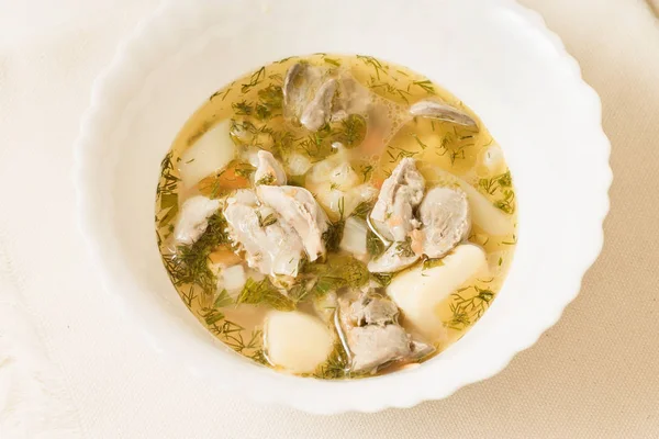 Sopa Com Giblets Frango Uma Tigela Branca — Fotografia de Stock