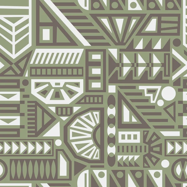 Yeşil arka planda geometrik elementler. Etnik tarzdaki vektörsüz desen.