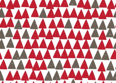 Beyaz zemin üzerinde kırmızı ve kahverengi üçgenler olan soyut, pürüzsüz desen. Renkli vektör dokusu.