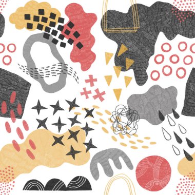 Beyaz arka planda elle çizilmiş elementler. Renkli, pürüzsüz desen. Geometrik arkaplan. Jpeg.