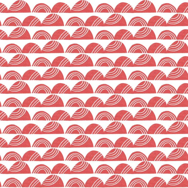 Hand drawn red geometric elements on white background. Jpeg seamless pattern.