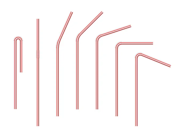 Vector realistic white red drinking straws striped — Stock Vector