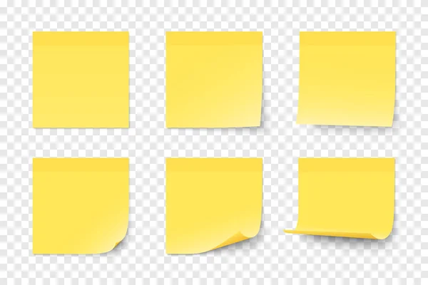 一套透明背景下的矢量黄色纸胶贴纸 六张现实的贴纸被隔离了有卷曲角的各种空白单张 矢量图形