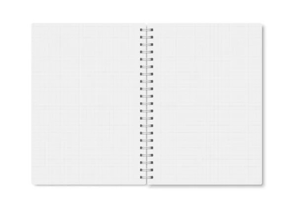 白色现实的笔记本 开著柔软的阴影 矢量垂直空白副本与金属白色螺旋形白色背景 整理隔间或隔离的记事本 — 图库矢量图片