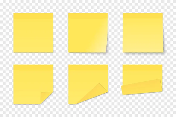 一套透明背景下的矢量黄色纸胶贴纸 六张现实的贴纸被隔离了折叠角的各种空白页 图库插图