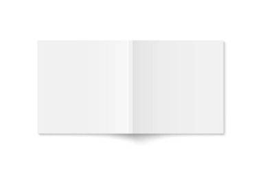 Beyaz cilt kapaklı dergi kapağının vektör modeli izole edildi. Beyaz arkaplanda gerçekçi bir softcover kitabı, broşür ya da kitapçık şablonu açıldı. 3d illüstrasyon.