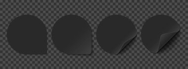 Şeffaf arka planda izole edilmiş siyah kağıt sincap çıkartmaları. Siyah köşeli ve yumuşak gölgeli gerçekçi kare etiketler.