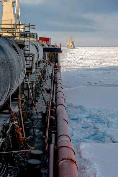 Cargo Ships Background Landscapes Arctic Polar Day — Stock Photo, Image
