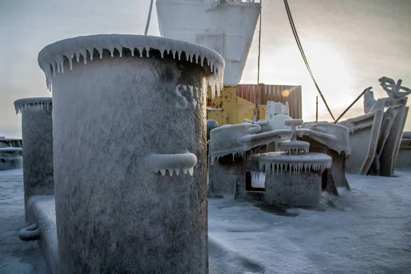 Navire Traversé Les Eaux Arctiques Était Recouvert Glace — Photo