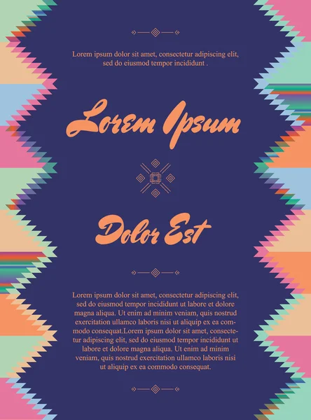 Aztek tarzı renkli dikey el ilanı. Süs tasarım etnik motiflerle. Kabile dekoratif şablonu.