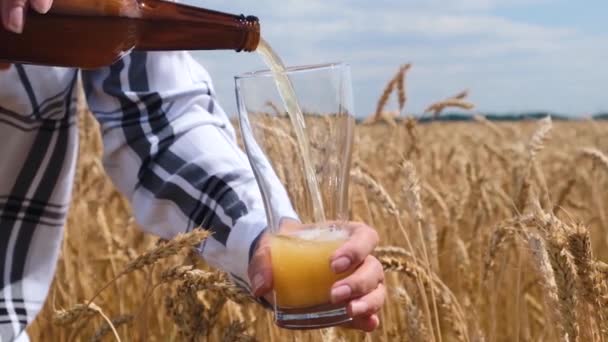 Bier giet in het glas — Stockvideo