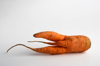 Beyaz arka planda çirkin havuç.