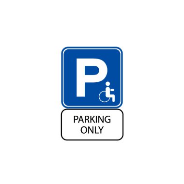 Park tabelası. Sadece engelli misafirler için park ediyorum. Tekerlekli sandalyenin vektör görüntüsü.