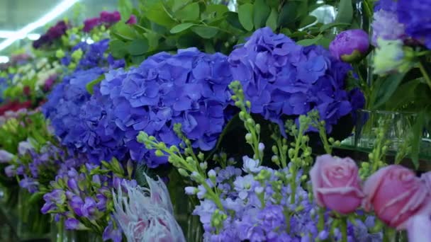 Schöne Blumen Blumenladen Eleganz Blumen Verkaufen Blumengeschäft Vielfalt Blumen Blumenladen — Stockvideo