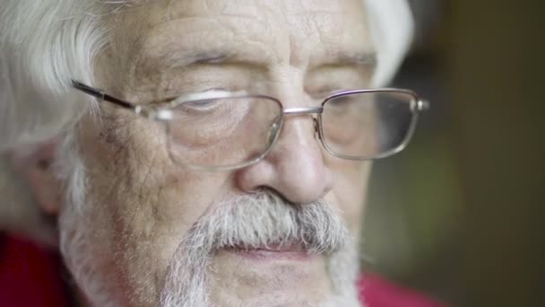 Senior gray-haired man in eyeglasses — Stock Video